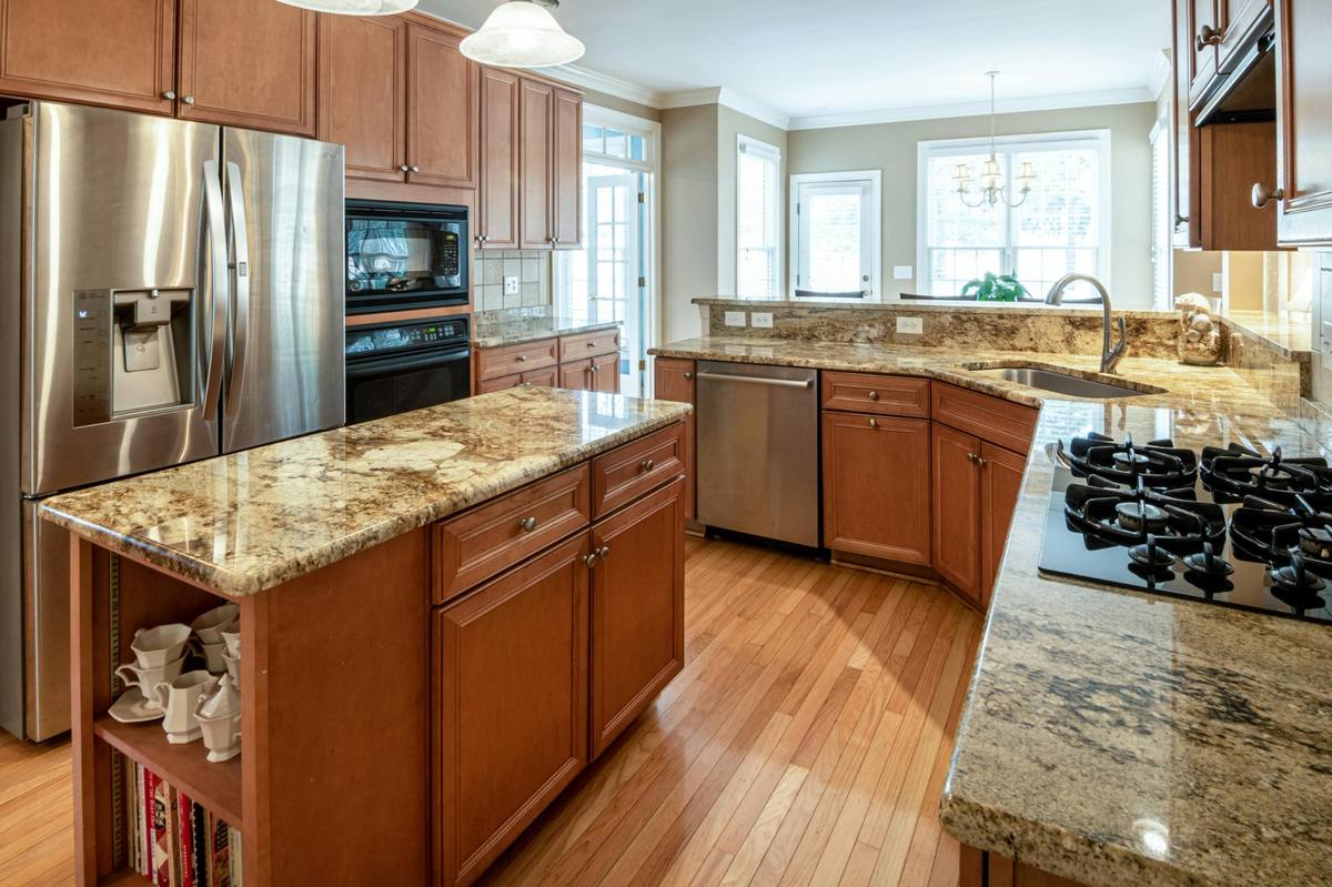 Sparkling clean kitchen with granite countertops